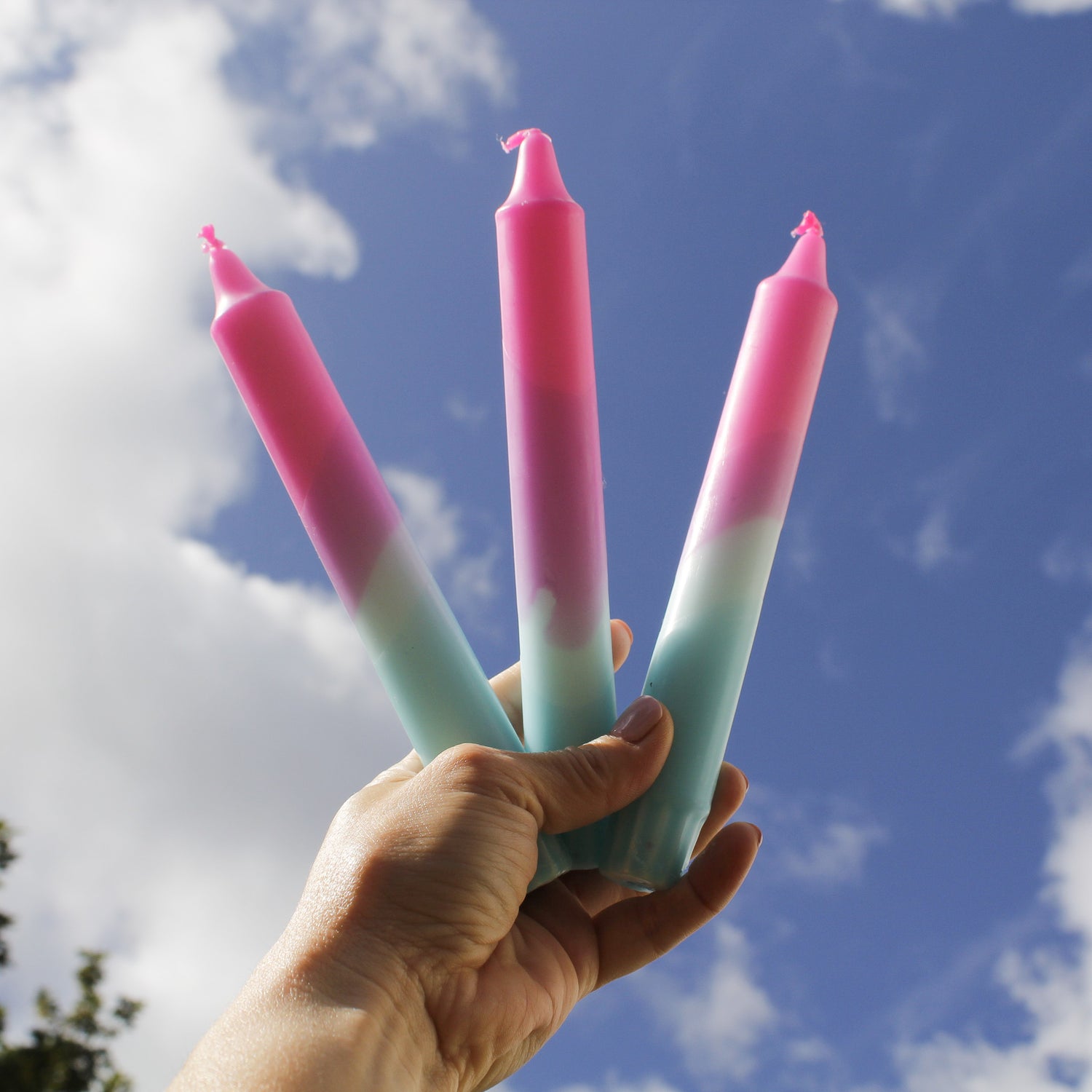 Neon Party Pink and Blue - Dipped Taper Candles - 19cm