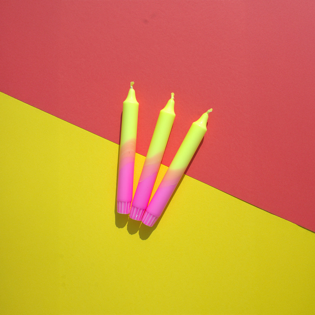 Neon Party Pink & Yellow – Dipped Taper Candles - 19cm