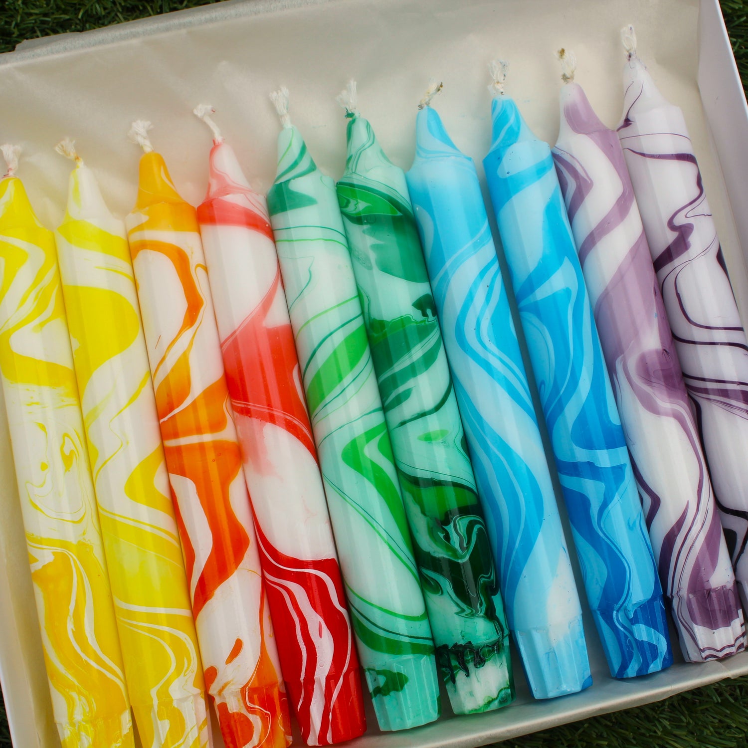 Rainbow Marble – Marbeled Taper Candles - 19cm