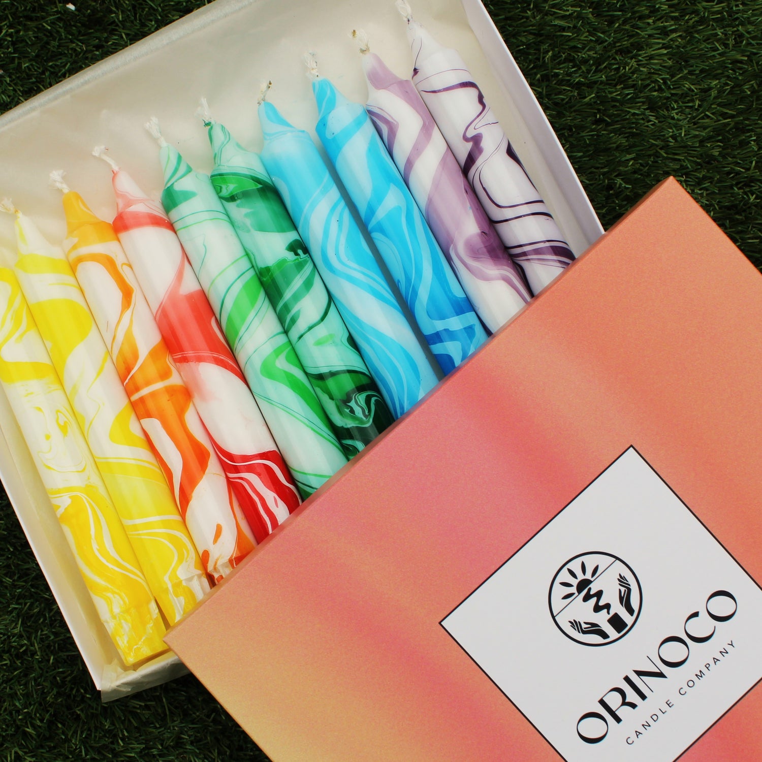 Rainbow Marble – Marbeled Taper Candles - 19cm