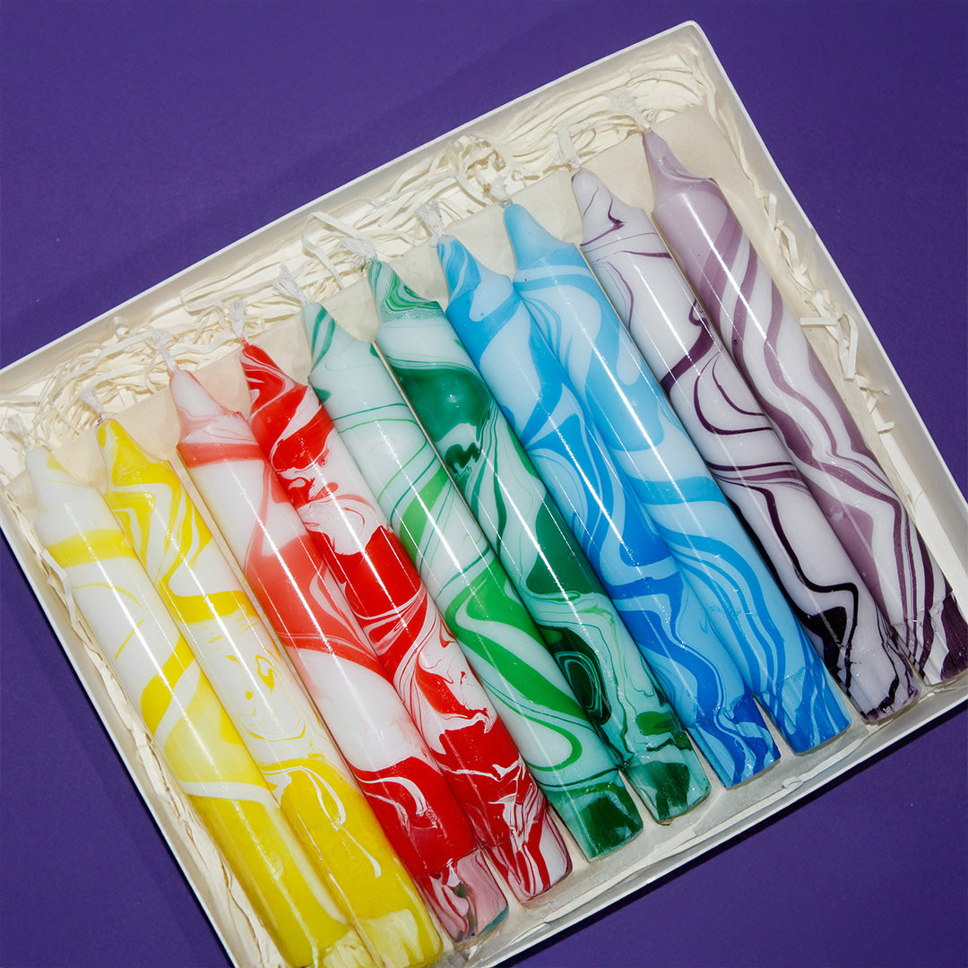 Rainbow Marble – Marbeled Taper Candles - 19cm